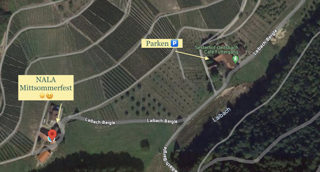 Ein Bild zur Wegbeschreibung und zur Parksituation zum NALA-Mittsommerfest 2024